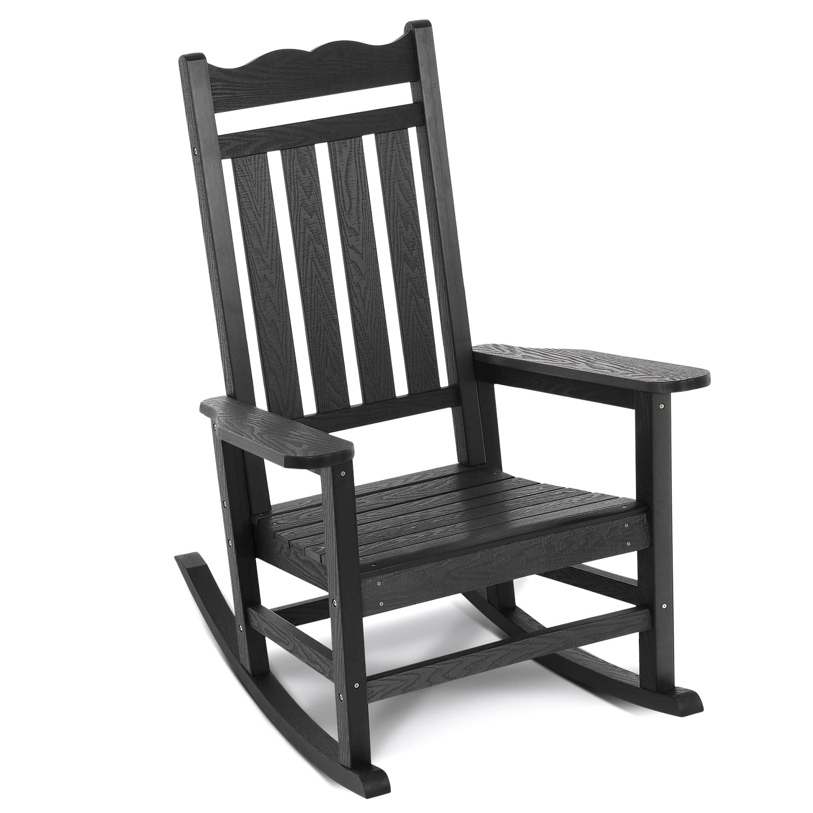 2026 Stoog All-Weather Patio Rocking Chair with 400 lbs Weight Capacity, Oversized Porch Rocker Chair, for Backyard, Fire Pit, Lawn, Garden, Outdoor and Indoor, Black