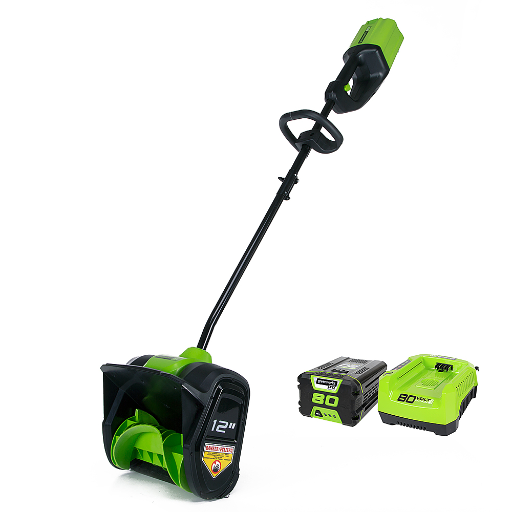 2026 Greenworks – 80V 12” Cordless Brushless Snow Shovel with 2.0 Ah Battery and Rapid Charger – Black/Green