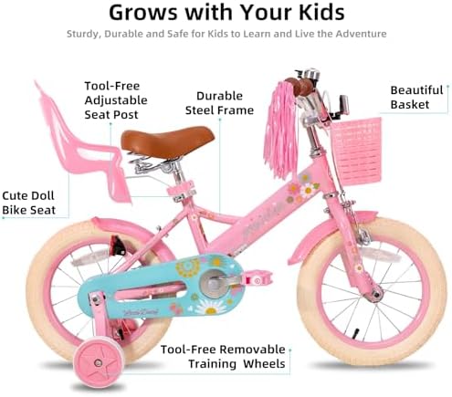 2026 JOYSTAR Little Daisy Kids Bike for Girls Boys Ages 2-7 Years  12 14 16 Inch Girls Bikes with Doll Bike Seat & Streamers  Boys Bikes with Flag & Number Plate  Multiple Colors