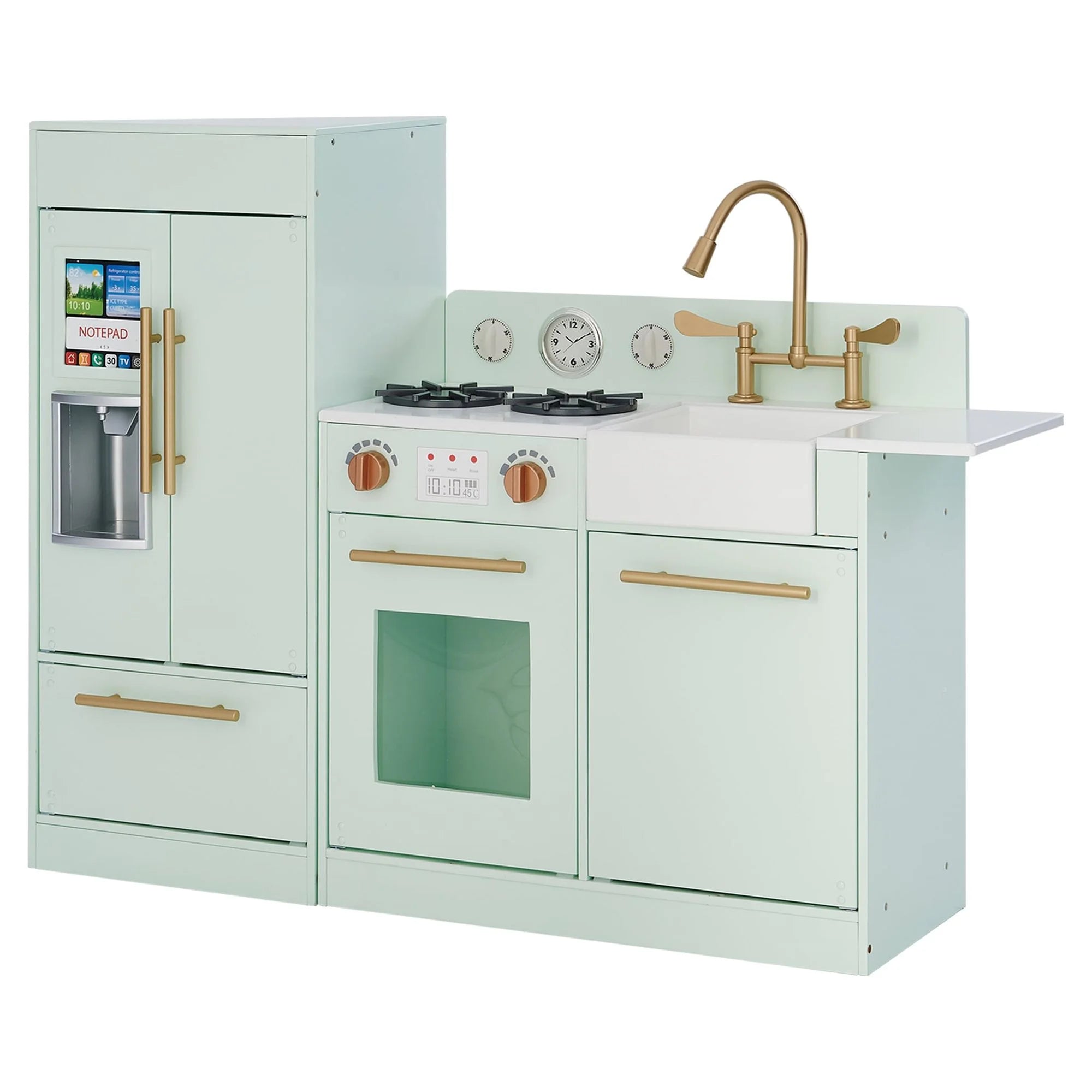 2026 Teamson Kids Little Chef Charlotte Modern Play Kitchen with Free-Standing Refrigerator, Separate Kitchenette Unit, & Interactive Features, Mint