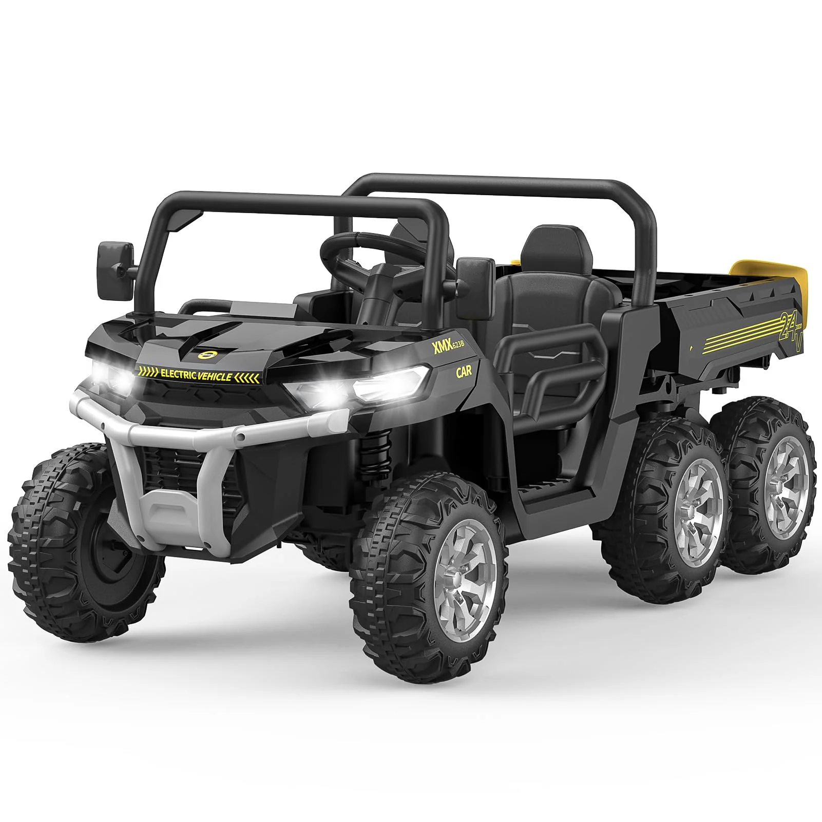 Garvee 2-Seater Ride on Car,6X6 24V Kids Ride On Dump Truck with Remote Control Electric Utility Vehicles UTV Battery Powered 6 Wheeler, for 3 years and up - Black