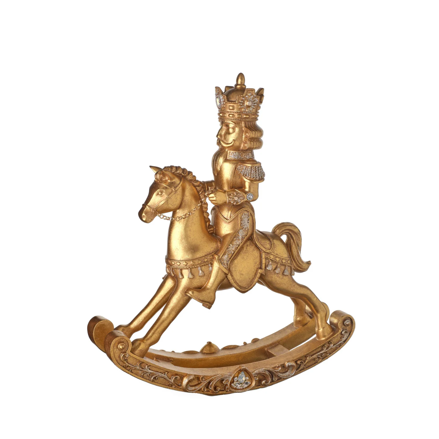 Golden Nutcracker On Rocking Horse Figurine, 20