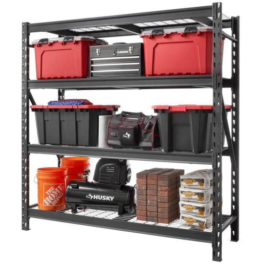 2026 Husky Black 4-Tier Heavy Duty Industrial Welded Steel Garage Shelving Unit (77 in. W x 78 in. H x 24 in. D)