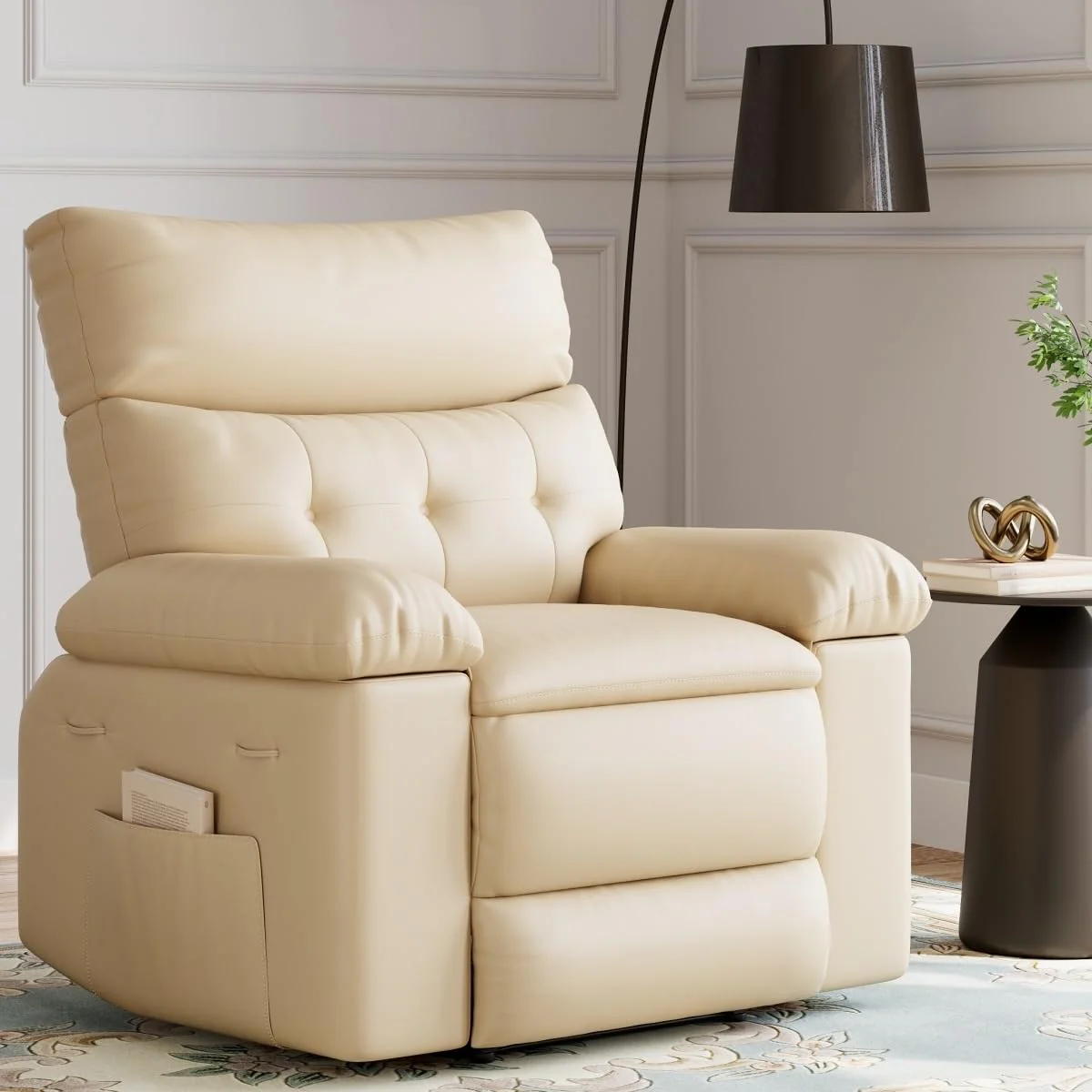 Garvee Oversized Recliner Chairs with Heat and Massage - 360° Swivel Lazy Boy Recliner Chair for Adults- Manual Rocking Chair with Cup Holder for Living Rooms, Bedrooms, and Nurseries - Creamy
