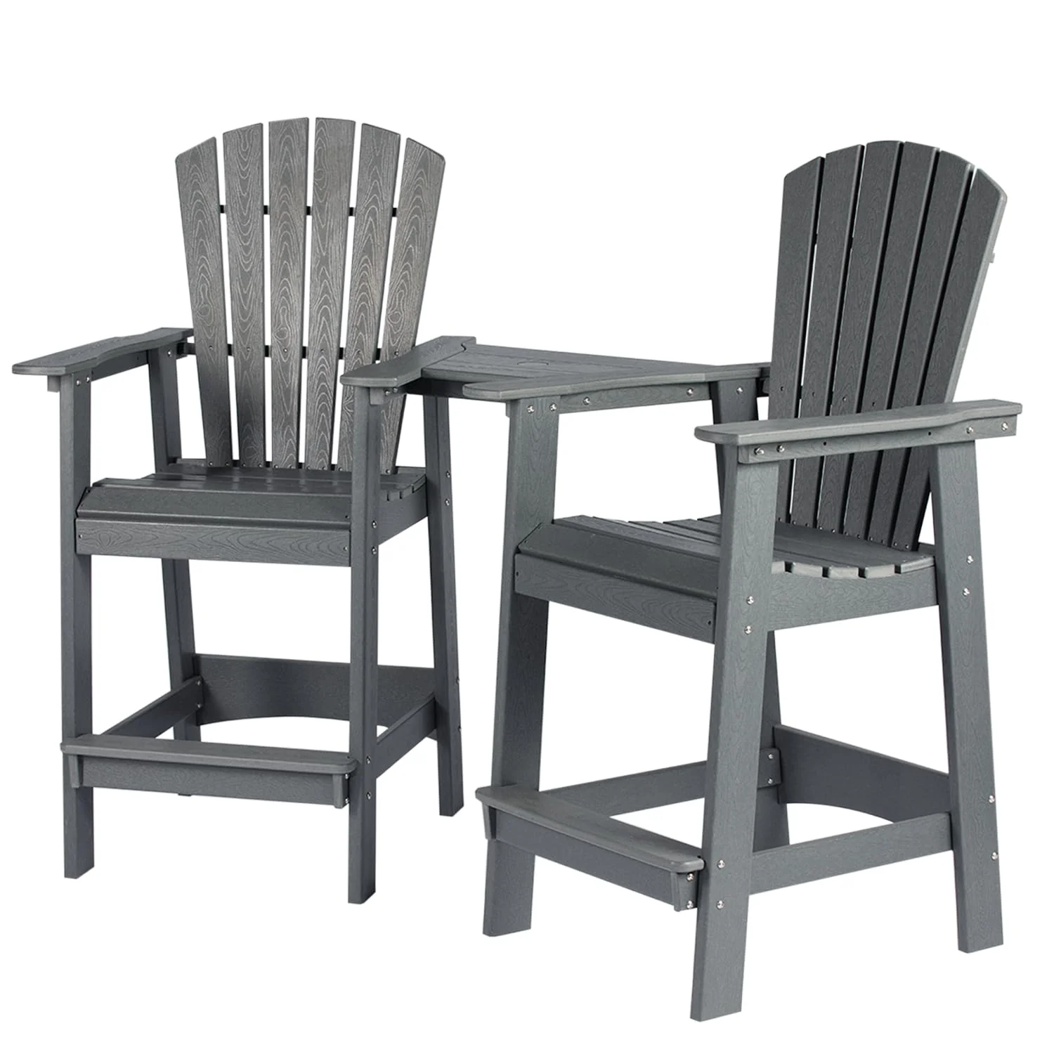 Garvee Tall Adirondack Chairs Set of 2, HDPE Embossed Balcony Chair with Connecting Tray & Umbrella Hole, Patio Barstools with Wood Grain for Outdoor Lawn Pool Backyard