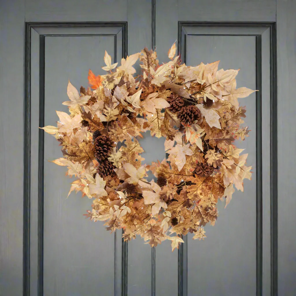 Maple Leaf And Pine Cone Autumn Wreath, 24