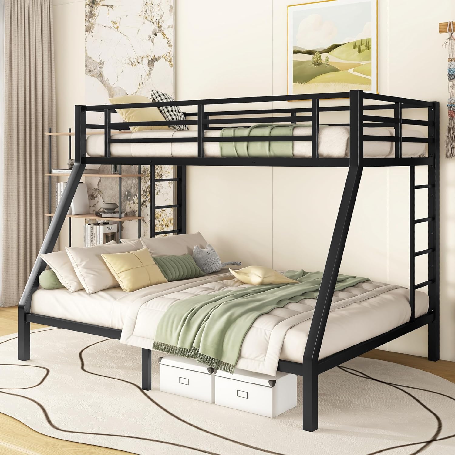 2026 Bellemave Twin XL Over Queen Metal Bunk Bed for Kids Heavy-Duty Bunk Bed with 2 Ladders Space-Saving Bunk Bed for Teens/Adults Noise-Free Black