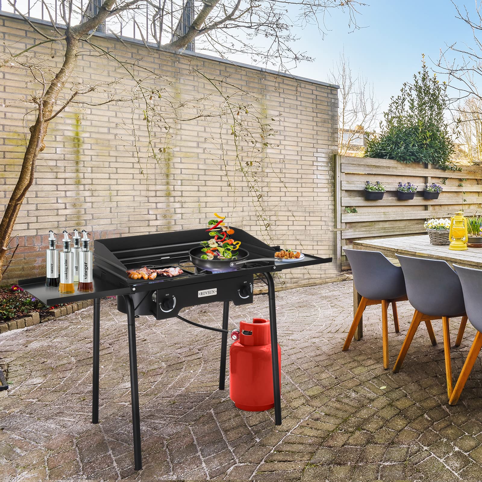 2 Burner 150,000 BTU Outdoor Gas Propane Stove with Windpanel & Side Shelves & Carrying Bag