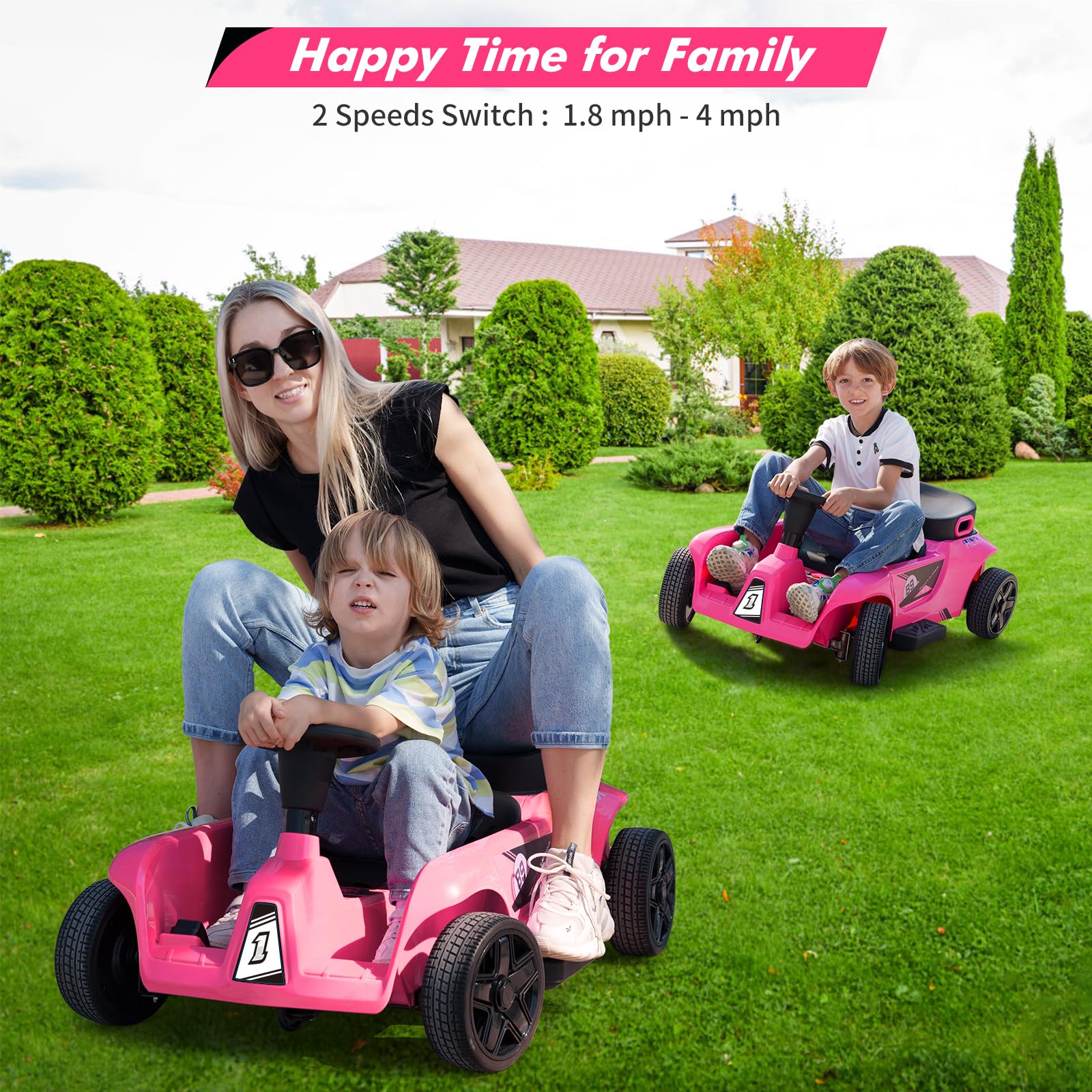 Garvee 2 Seaters 4-Wheelers Electric Ride On Toy for Kids, 24V 120W*2 Powerful Motors Max Load 200 Lbs, Two Driver Modes + Remote Control Modes for Toddlers Child with Music, USB, Storage Box, Pink-Color