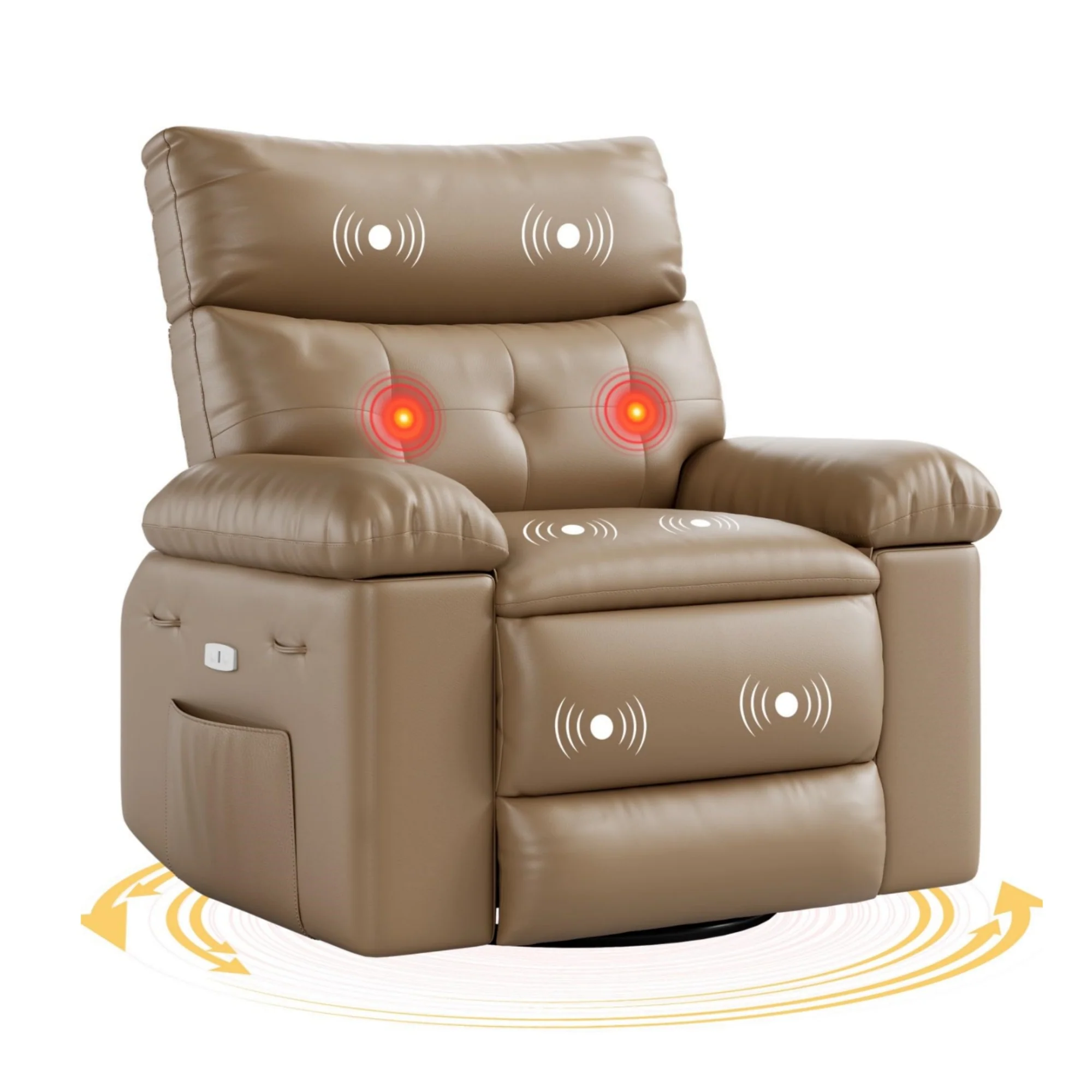 Garvee 27'' Oversized Rocker Swivel Recliner Chair, Lazy Boy for Adults, with Vibrating Massage and Heating, 1.5x Sponge Filling, Side Pocket, and Cup Holder, for Living Room, Bedroom, and Nursery