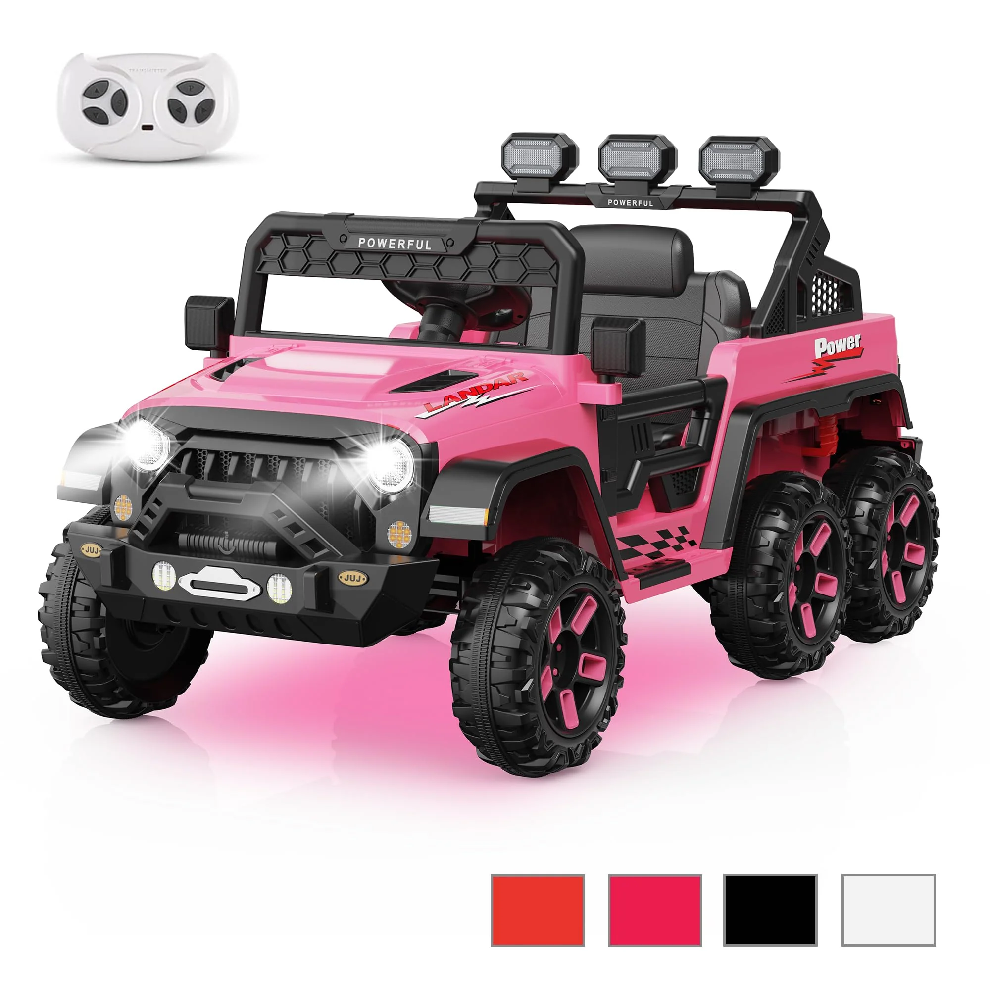Garvee 24V 4WD Ride on Car Kids Ages 3-8, with 6 EVA Wheels, Battery Powered & Remote Control, 3 Adjustable Speeds, Soft Start, Battery Display, Music - Pink