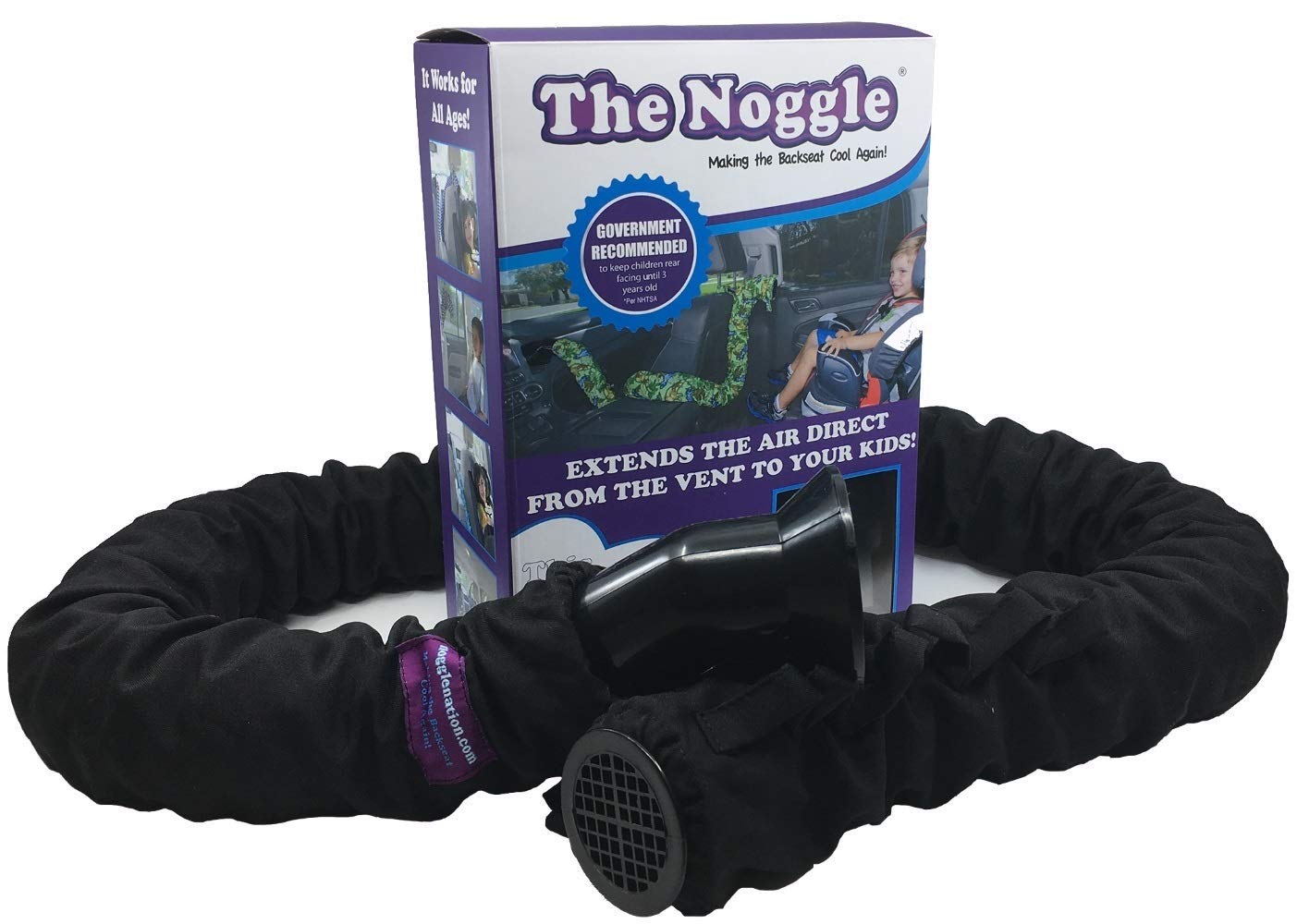 2026 NOGGLE Turbo Power  10ft – Kids Personal Air Conditioning System  Made in USA – Directs Cool Air to Backseat  Air Conditioning Vent Hose with Powered Fan  Making The Back Seat Cool Again – Black