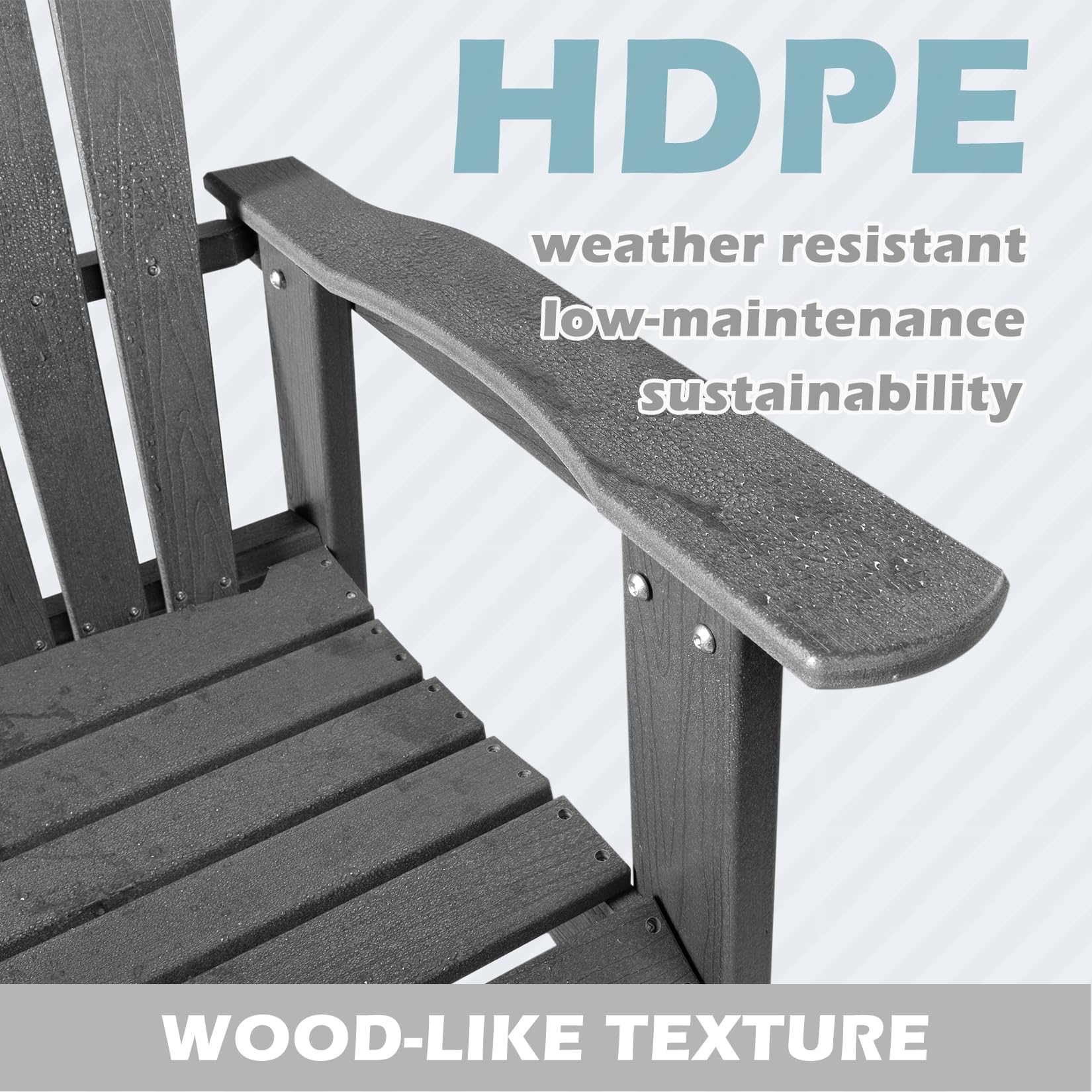 Garvee Tall Adirondack Chairs Set of 2, HDPE Embossed Balcony Chair with Connecting Tray & Umbrella Hole, Patio Barstools with Wood Grain for Outdoor Lawn Pool Backyard