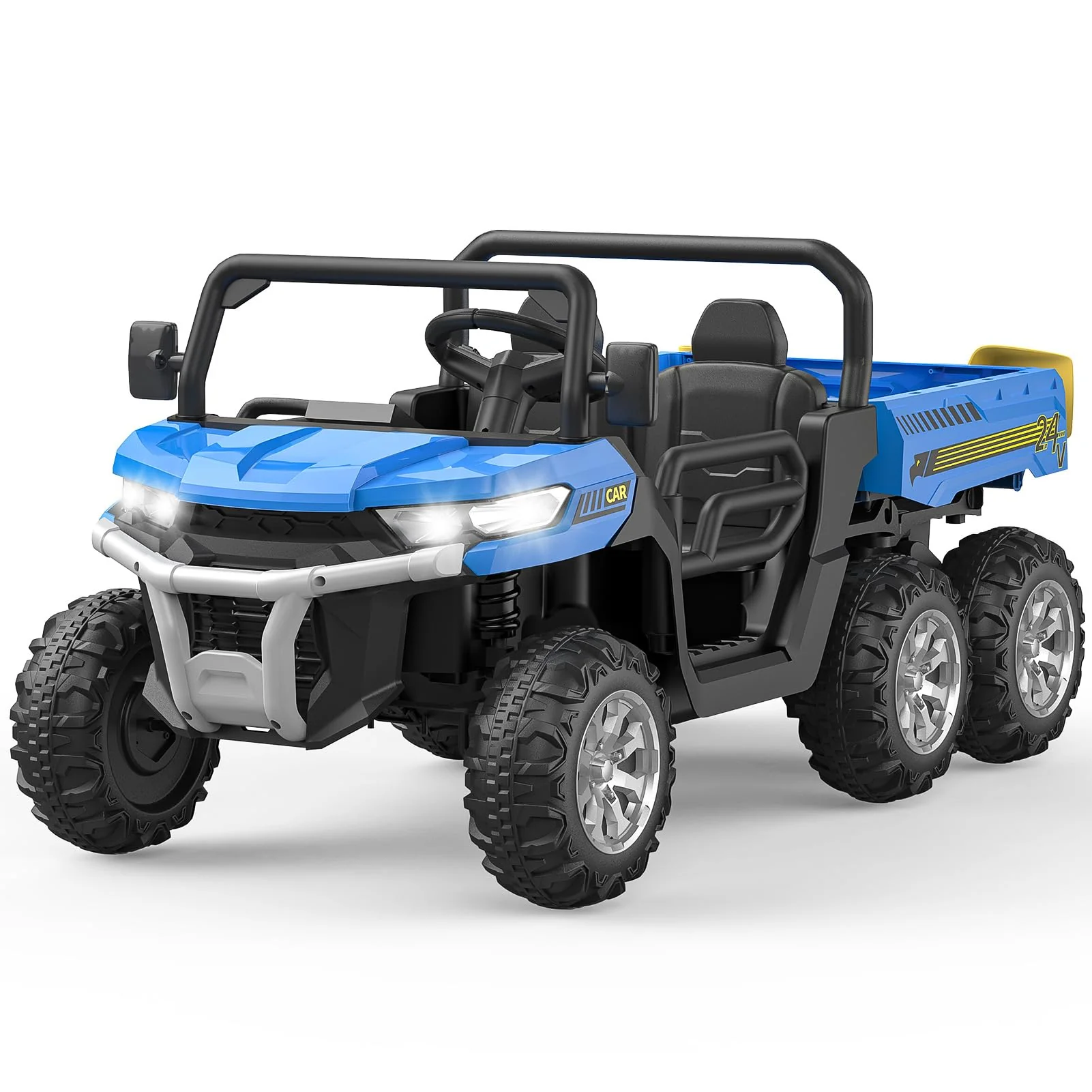 Garvee 2-Seater Ride on Car,6X6 24V Kids Ride On Dump Truck with Remote Control Electric Utility Vehicles UTV Battery Powered 6 Wheeler, for 3 years and up - Blue