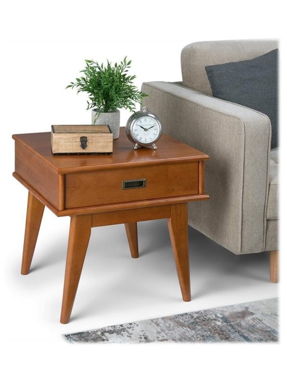2026 Simpli Home – Draper Rectangular Mid-Century Modern 1-Drawer End Table – Teak Brown