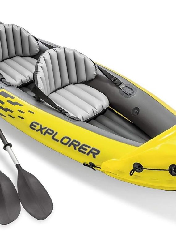 2026 Intex 68307EP Explorer K2 Inflatable Kayak Set: includes Deluxe 86in Aluminum Oars and High-Output Pump – SuperStrong PVC – Adjustable Seats with Backrest – 2-Person – 400lb Weight Capacity