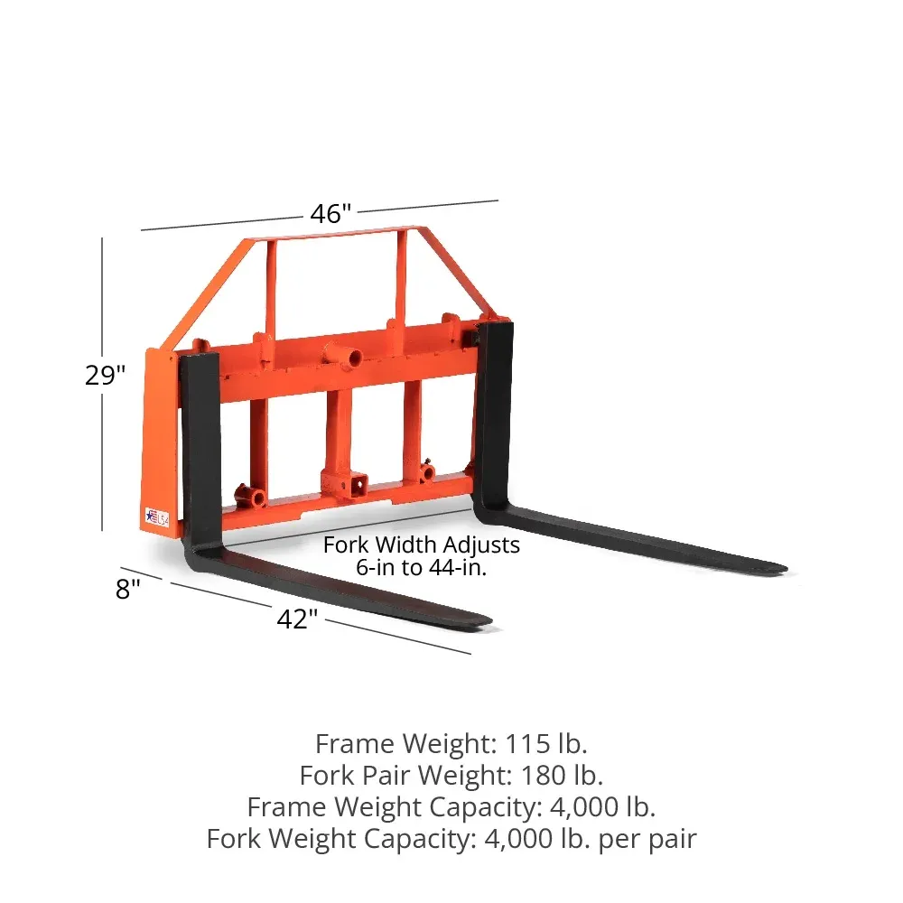 Titan Attachments UA USA Made Orange Pallet Fork Frame Attachment, 48” Fork Blades, Rated 4,000 LB
