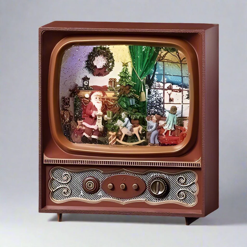 Lighted Musical Swirl TV Snow Globe W/ Santa And Kids, 9.75