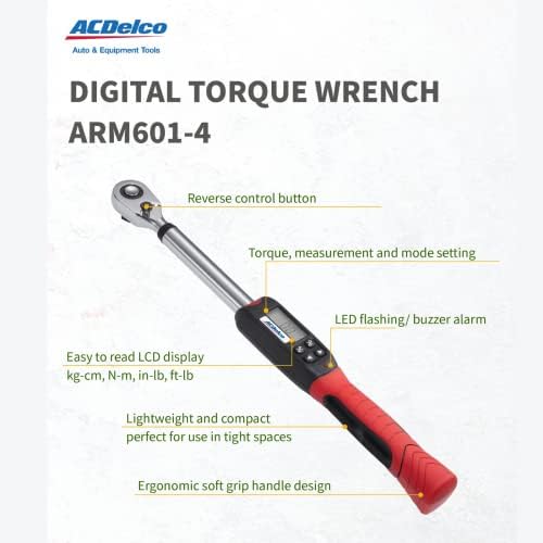 2026 ACDelco ARM601-4 1/2” (14.8 to 147.5 ft-lbs.) Heavy Duty Digital Torque Wrench with Buzzer and LED Flash Notification – ISO 6789 Standards with Certificate of Calibration