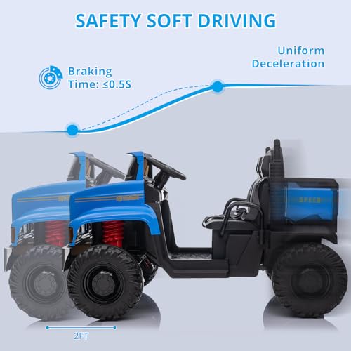 Garvee Ride On Truck for Kids 24V Ride On Car with Remote Control Electric UTV Vehicles with Dump Bed, 4WD Power 4x200W Motors,4xSpring Suspension, 3 Speeds, 2 Seater