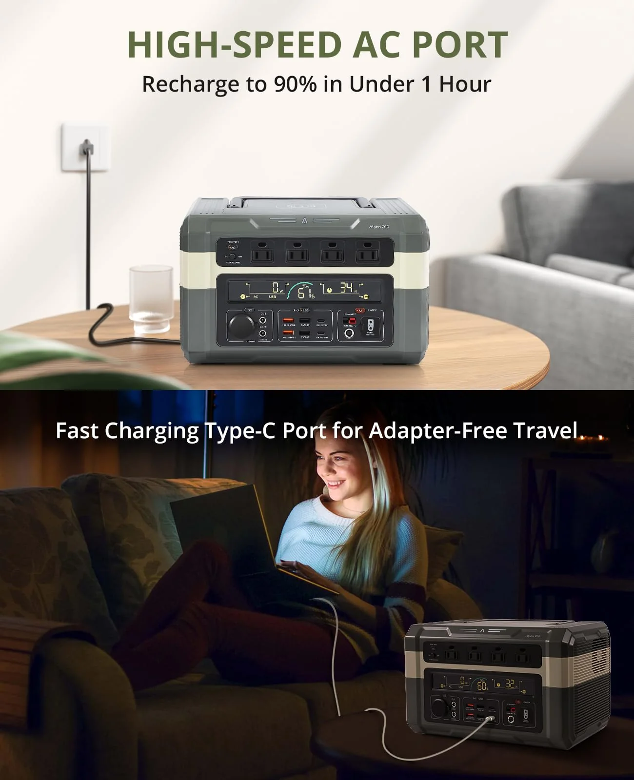 Garvee 700W Portable Power Station, 614Wh Outdoor Solar Generator Mobile Lithium Battery Pack with 110V/500W AC Outlet, 4 AC Outlets, 1 Hour Fast Charging, 100W USB-C PD Output for Outdoor Camping