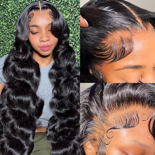 2026 Body Wave Lace Front Wigs Human Hair Pre Plucked 180 Density 28 Inch 13×4 HD Transparent Frontal Glueless Wigs Human Hair with Baby Hair Natural Hairline Human Hair Wigs for Black Women