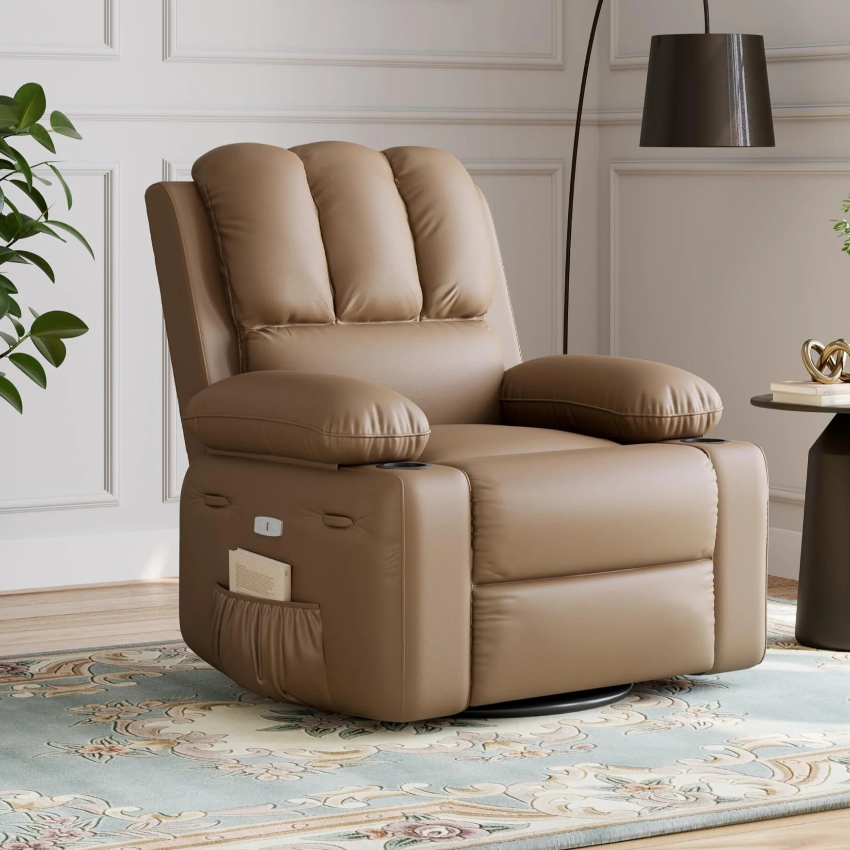 Garvee 22'' Width Power Recliner Chair, Electric Rocker Swivel USB Charger Lazy Boy for Adults, with Vibrating Massage and Heating, 1.5X Sponge Filling for Living Room, Bedroom and Nursery