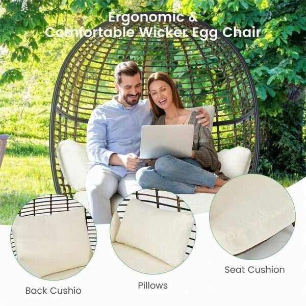 2026 Oversized Outdoor Patio Rattan Egg Lounge Chair with 4 Cushions