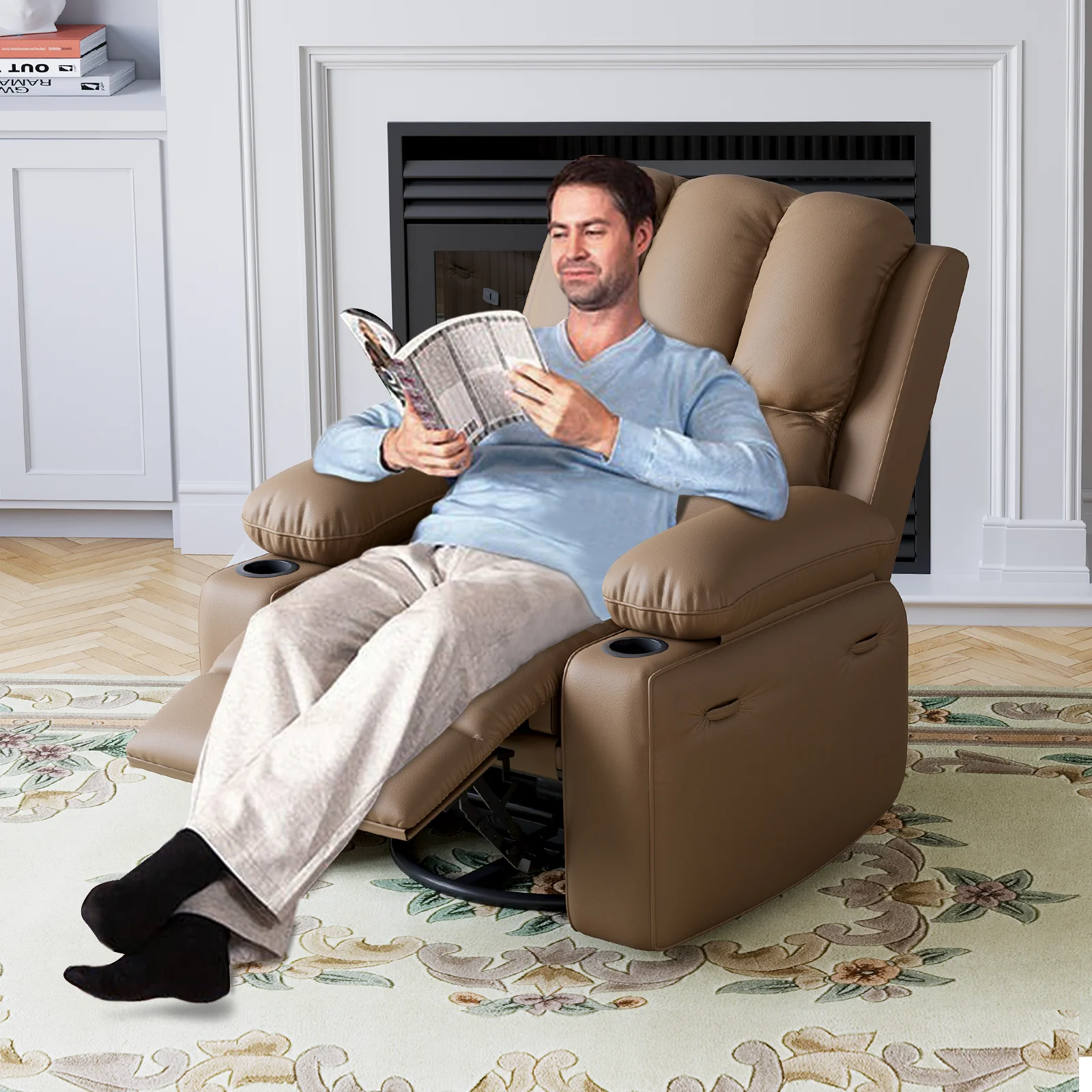 Garvee 27'' Width Electric Power Oversized Rocker Swivel Recliner Chair, USB Charger Lazy Boy for Adults, w/ Vibrating Massage and Heating, 1.5x Sponge Filling for Living Room, Bedroom and Nursery