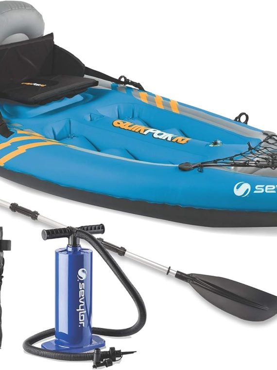 2026 Sevylor QuickPak K1 1-Person Inflatable Kayak  Kayak Folds into Backpack with 5-Minute Setup  21-Gauge PVC Construction; Hand Pump & Paddle Included
