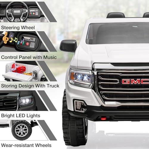 Garvee 24V 2-Seater Ride On Truck Car, Licensed GMC Battery Powered Electric Kids Car with Remote Control, LED Lights, MP3, 2 * 200W Motor, 20.5