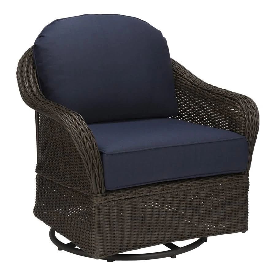 2026 Allen + Roth Mcaden Set of 2 Dark Brown Wicker Metal Swivel Glider Conversation Chair(s) with Blue Cushioned Seat | FRS80820AS