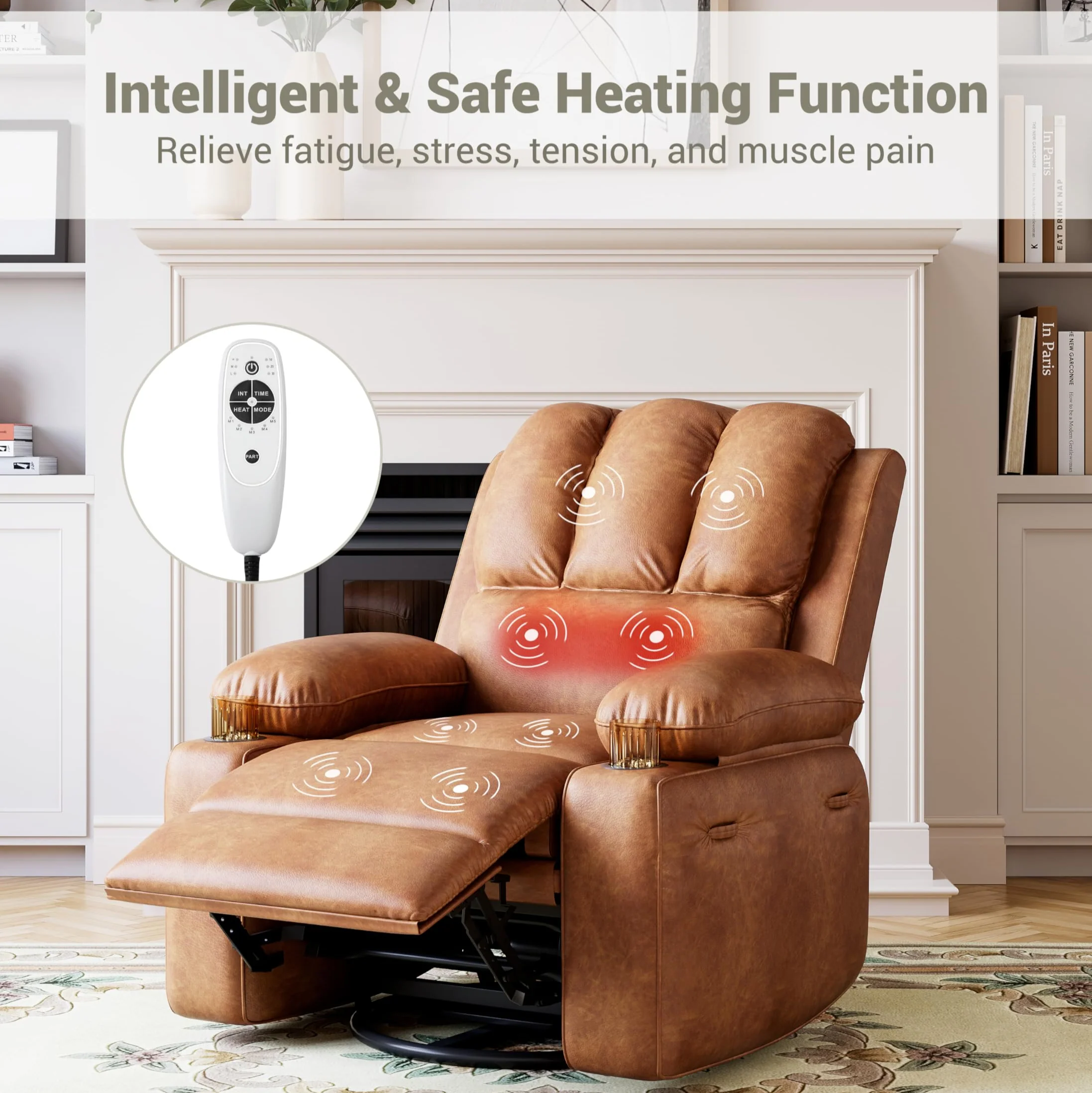 Garvee 22'' Width Power Recliner Chair, Electric Rocker Swivel USB Charger Lazy Boy for Adults, with Vibrating Massage and Heating, 1.5X Sponge Filling for Living Room, Bedroom and Nursery