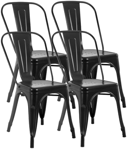 2026 FDW Metal Dining Chairs Set Of 4 Indoor Outdoor Chairs Patio Chairs Kitchen Metal Chairs 18 Inch Seat Height Restaurant Chair Metal Stackable Chair Tolix Side Bar Chairs 330LBS Weight Capacity