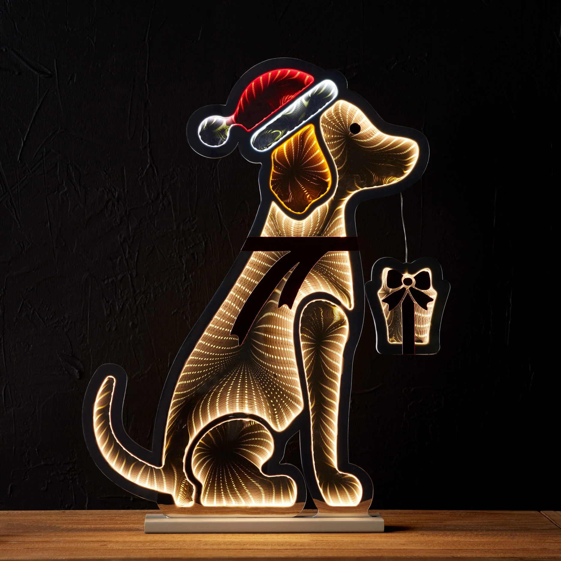Dog w/Santa Hat & Present Infinity Light 23