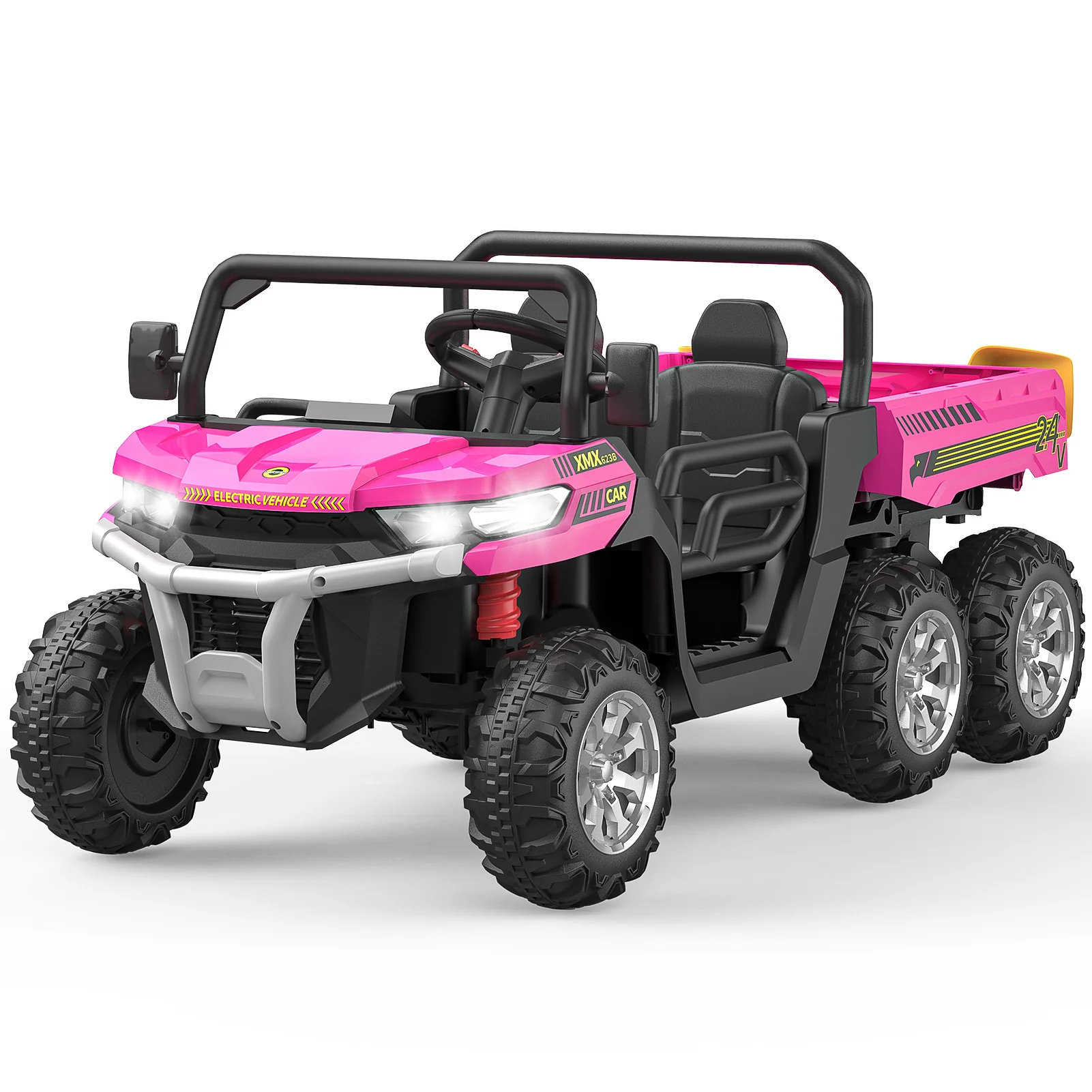 Garvee 2-Seater Ride on Car,6X6 24V Kids Ride On Dump Truck with Remote Control Electric Utility Vehicles UTV Battery Powered 6 Wheeler, for 3 years and up - Pink