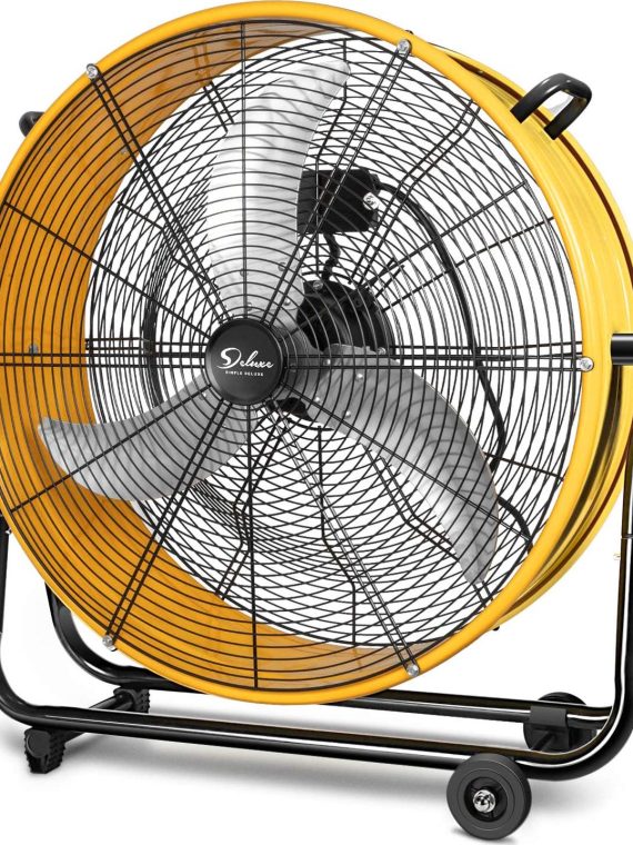 2026 Simple Deluxe HIFANXDRUM24 24 Inch Heavy Duty Metal Industrial Drum Fan, 3 Speed Air Circulation for Warehouse, Greenhouse, Workshop, Patio, Factory and Basement ?High Velocity, Yellow, 1-Pack