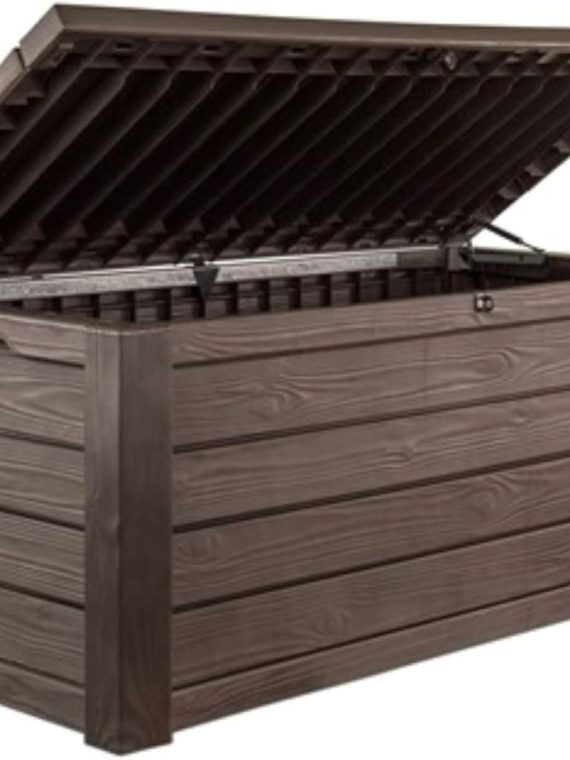 2026 Keter Westwood 150 Gallon Plastic Backyard Outdoor Storage Deck Box for Patio Decor  Furniture Cushions  Garden Tools  and Pool Accessories  Espresso