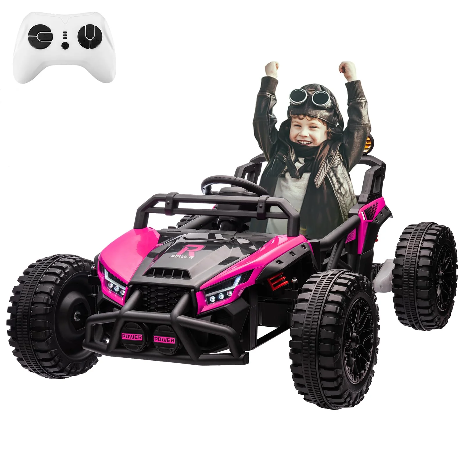 Garvee 24V Electric UTV,Ride On Toys for Big Kids,2x130W Powerful Electric Car with Remote Control， 4 Shock Absorbers，LED Lights,Music for Boys and Girls,Pink