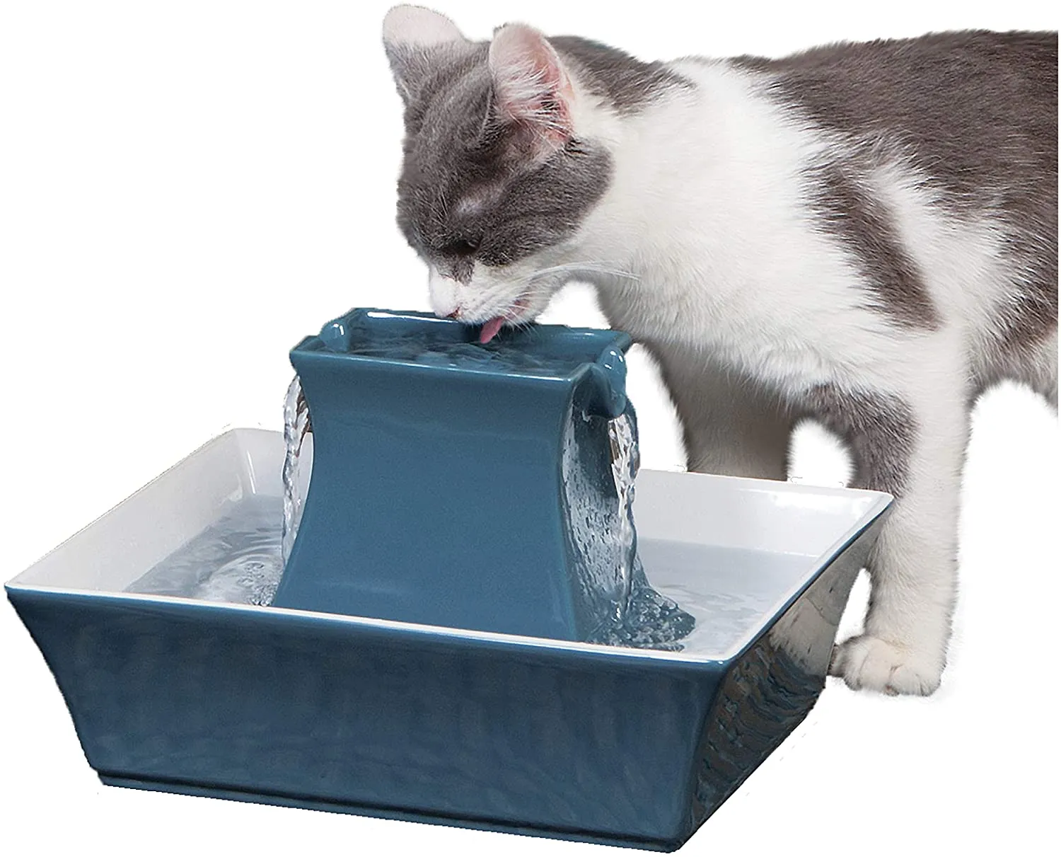 PetSafe Drinkwell Pagoda Cat and Dog Drinking Fountain, 70 oz Capacity Automatic Water Dispenser for Pets, Durable Easy to Clean Ceramic Material, Dual Free Falling Streams, Filters Included