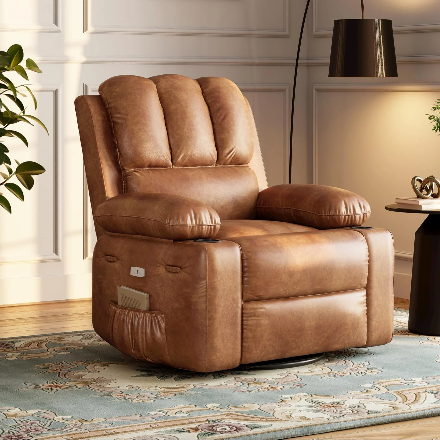 Garvee 22'' Width Power Recliner Chair, Electric Rocker Swivel USB Charger Lazy Boy for Adults, with Vibrating Massage and Heating, 1.5X Sponge Filling for Living Room, Bedroom and Nursery