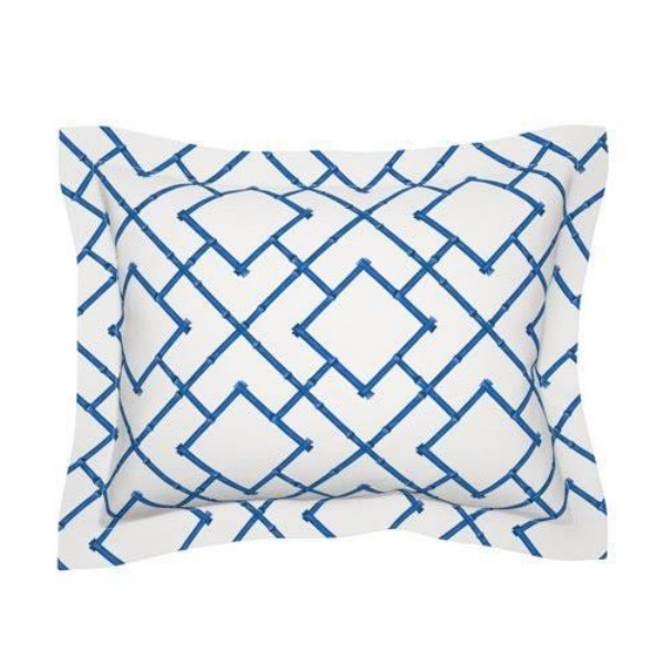 Blue Bamboo Trellis and White Chinoiserie Chic Lattice Pillow Sham by Roostery, Size: 30 x 30