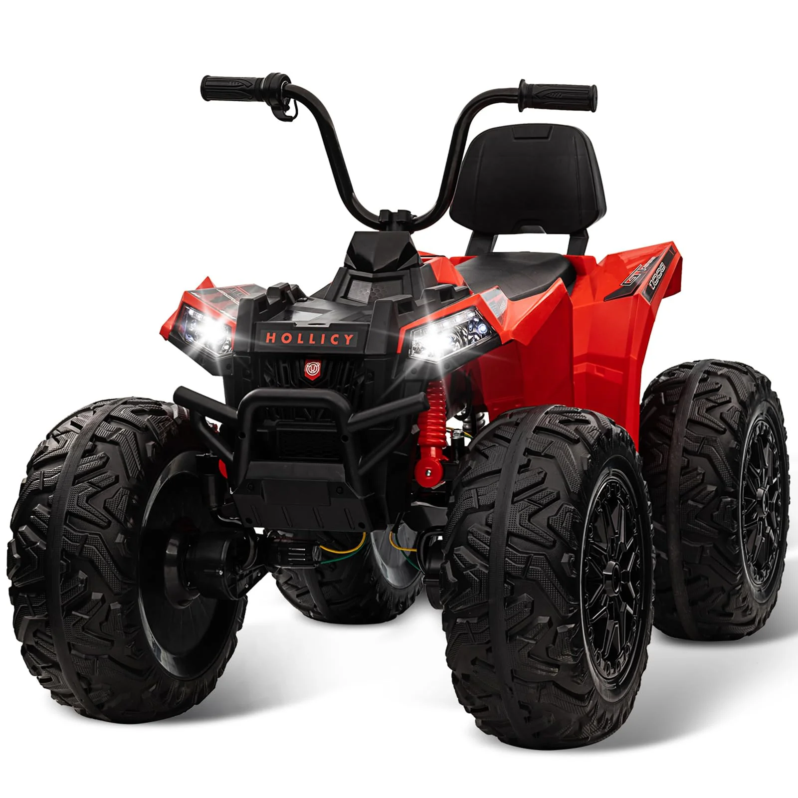 Garvee 24V Kids ATV, Ride on Car 4WD Quad Electric Vehicle, 4x80W Powerful Engine, with 7AHx2 Large Battery, Accelerator Handle, EVA Tire, Full Metal Suspension, LED Light, Bluetooth&Music - Red