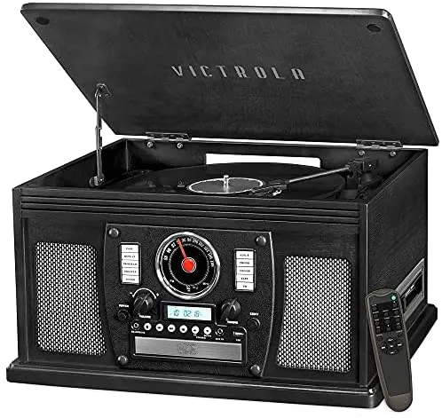 Victrola 8-in-1 Bluetooth Record Player & Multimedia Center, Built-in Stereo Speakers - Turntable, Wireless Music Streaming
