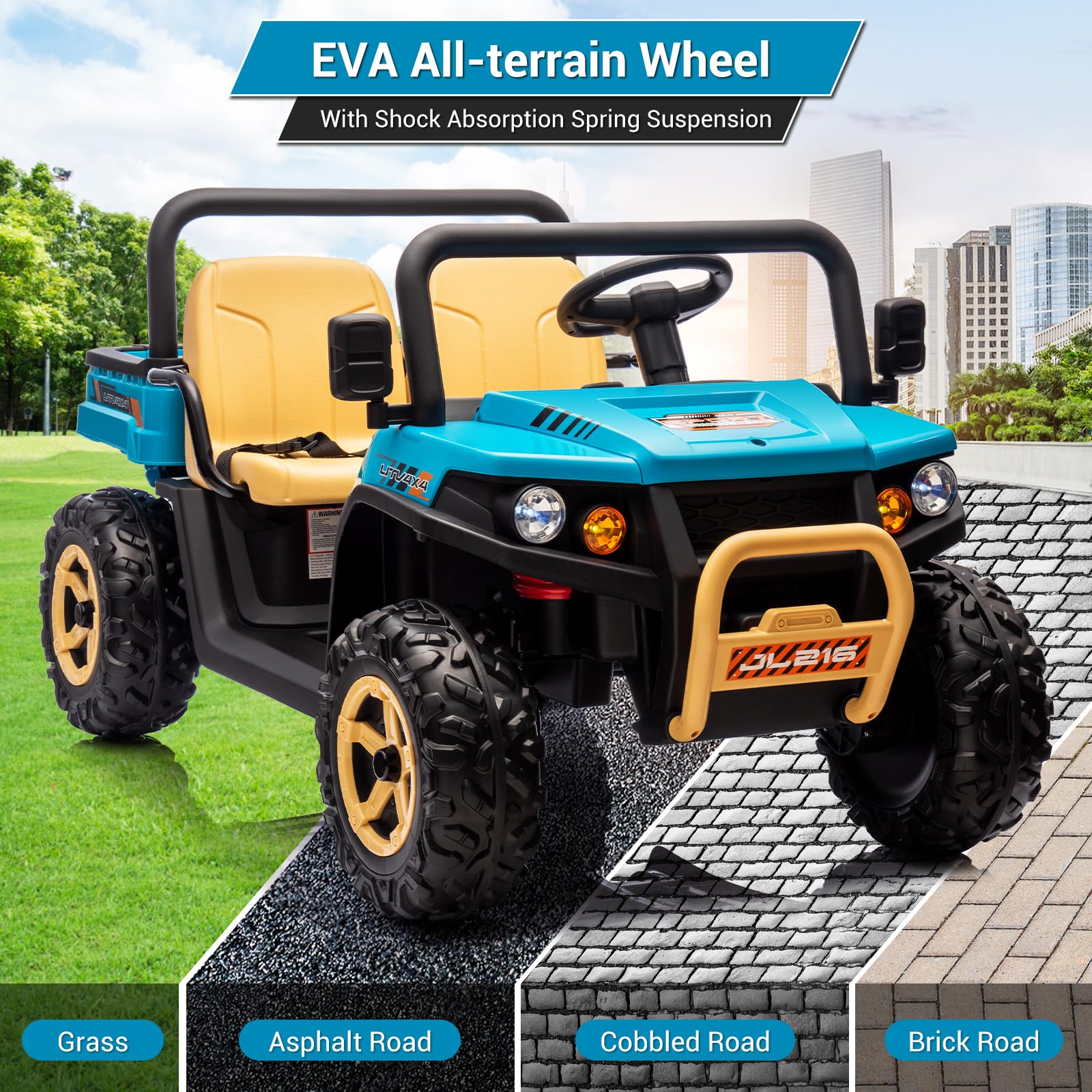 Garvee 2-Seater Ride on Car,6X6 24V Kids Ride On Dump Truck with Remote Control Electric Utility Vehicles UTV Battery Powered 6 Wheeler, for 3 years and up - New Blue