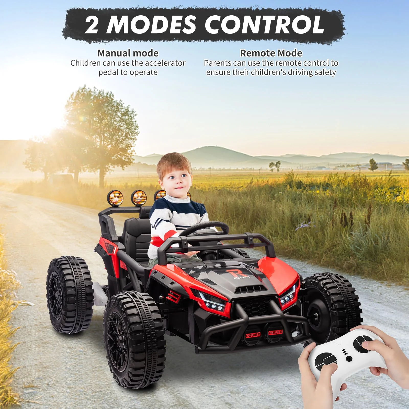 Garvee 24V Electric UTV,Ride On Toys for Big Kids,2x130W Powerful Electric Car with Remote Control， 4 Shock Absorbers，LED Lights,Music for Boys and Girls,Red