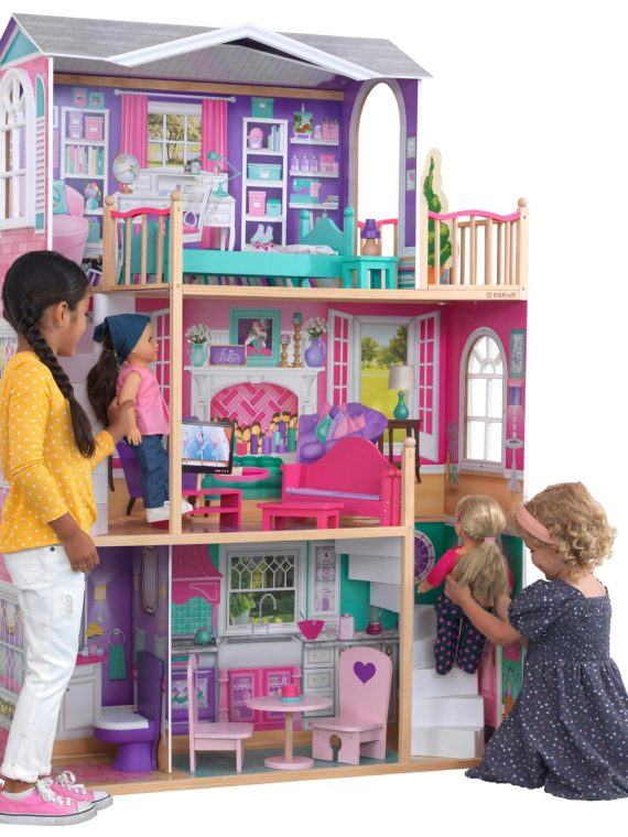 2026 KidKraft 18-inch Wooden Dollhouse Manor, over 5?Tall with 12 Pieces, Assembly Required