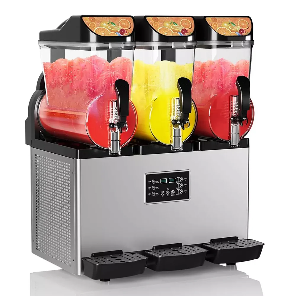 Garvee Commercial Slushy Machine 15Lx3, Tainless Steel Smoothie Frozen Drink Maker with Self-Cleaning Mode, 1200W Electric Large Slushie Machine for Home Party Restaurants Cafe Bars