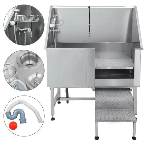 50'' Pet Grooming Tub Dog Cat Bath Tub Professional Stainless Steel Wash Shower