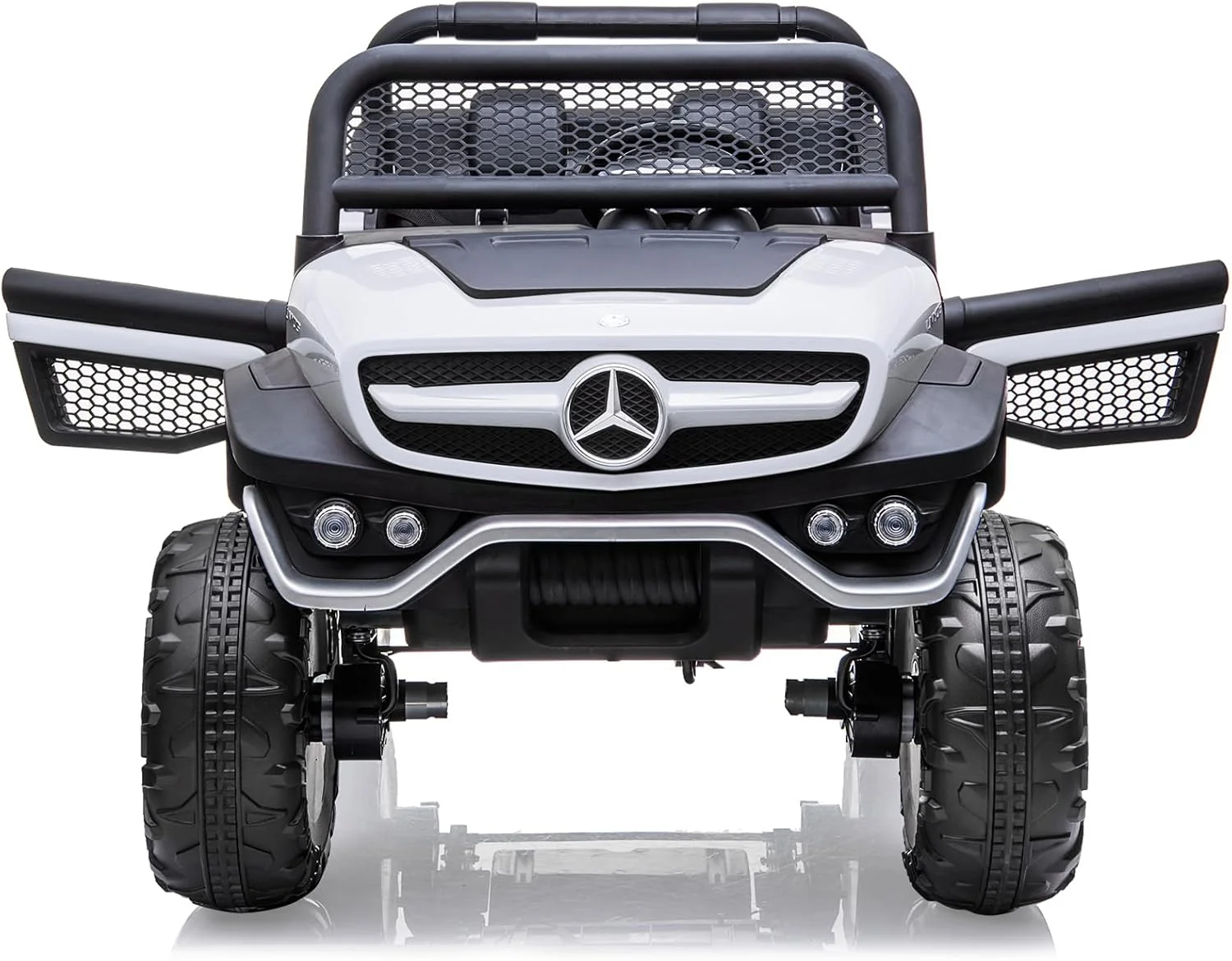 Garvee 2 Seater Kids Ride On Truck 24V Ride On Toy Licensed Mercedes Benz Battery Powered Electric Vehicle for Toddles With Remote Control, Battery Display, Trunk, Spring Suspension, LED Lights, Music, White